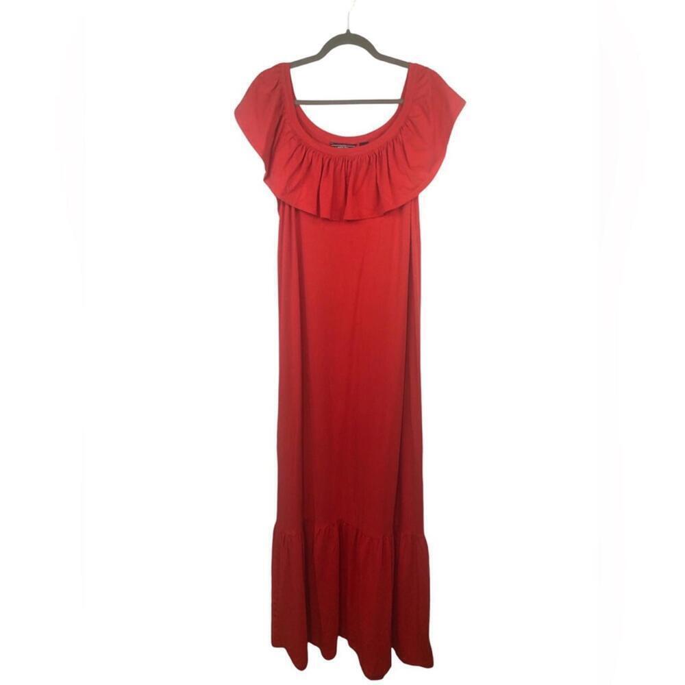 Land’s End Pima Cotton Blend Maxi Dress Peasant Boho 15” Deep Ruffled Hem Sz L/T
